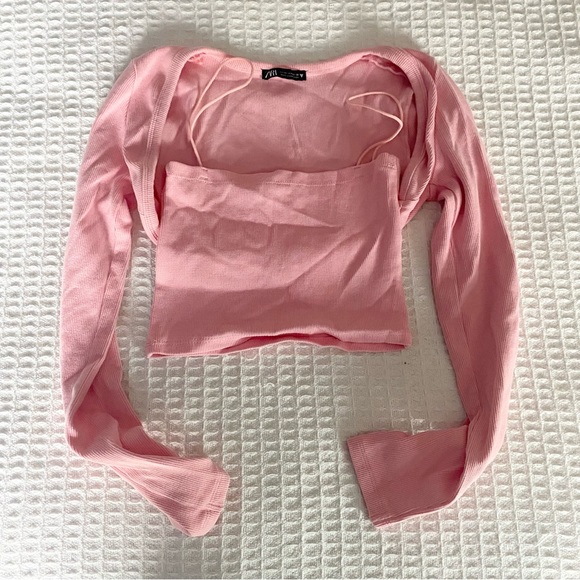 Zara Tops - Zara pink ribbed crop top set